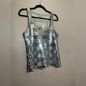 Detailed Striped Sequin Tank Top